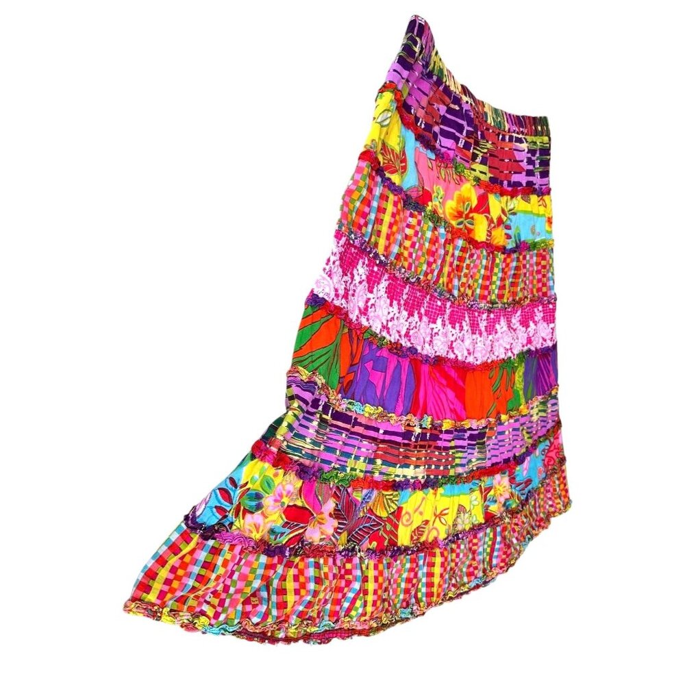 Vintage Sandy Starkman Skirt Small Multicolor Tiered Ruffle Hippie Festive READ - Picture 3 of 12